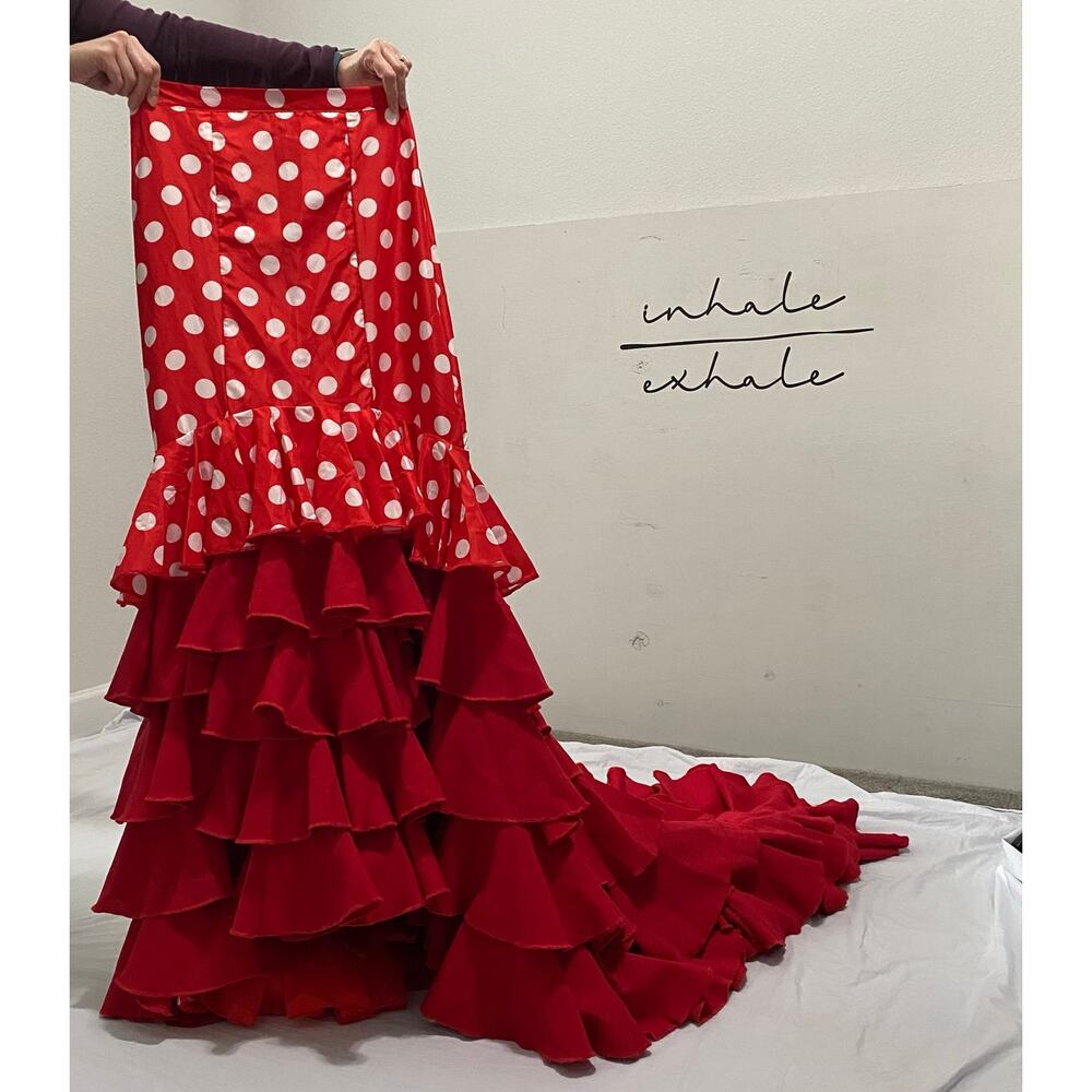 Bata de Cola Flamenco Performance Skirt & Matching Bag Red Polka Dot Size Small